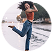 A woman joyfully jumping with a joyful expression.