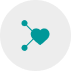 Icon of a heart connected by two dots symbolizing connection or sharing.