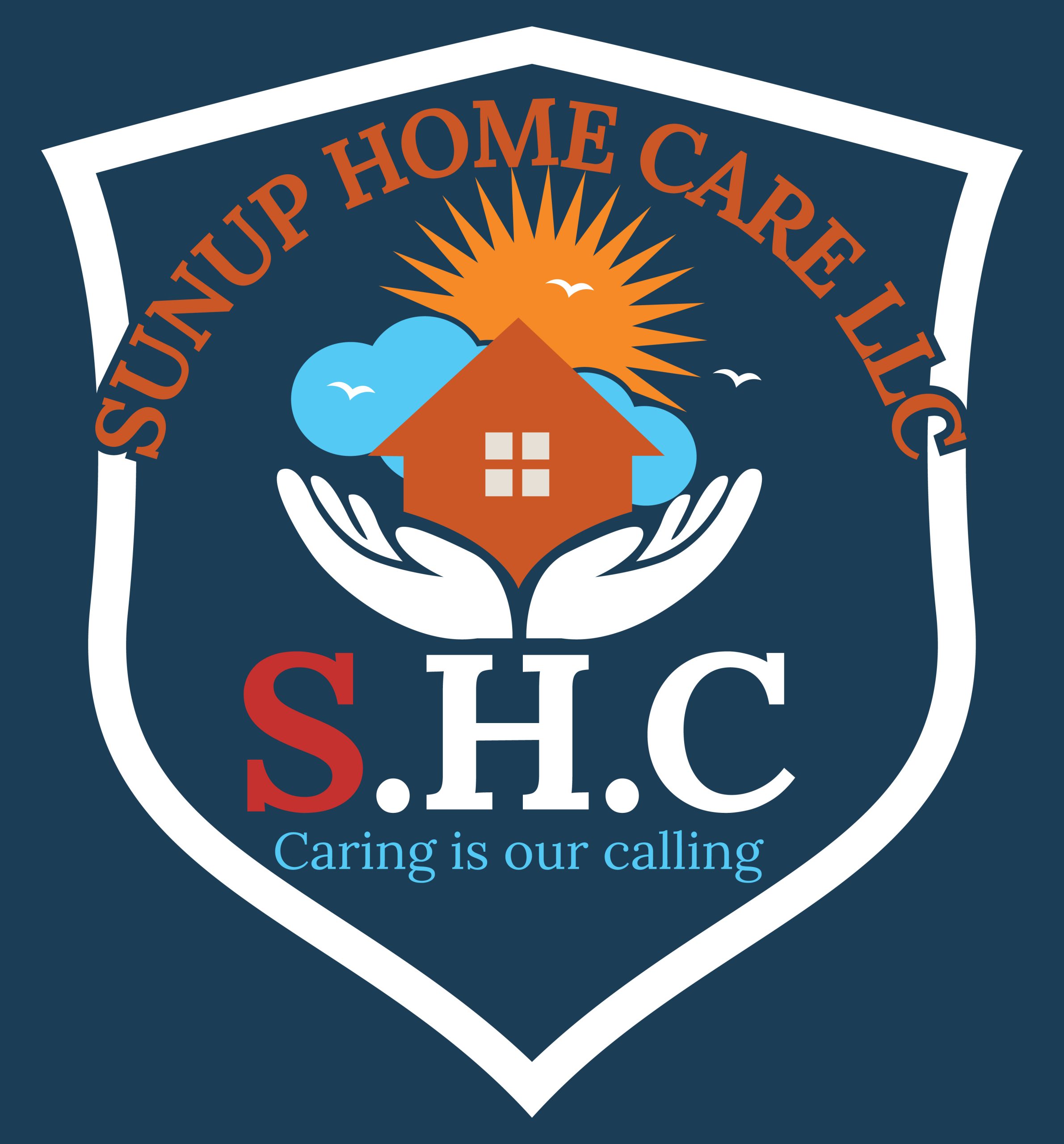 Logo of Sunup Home Care with caring hands and a sun.